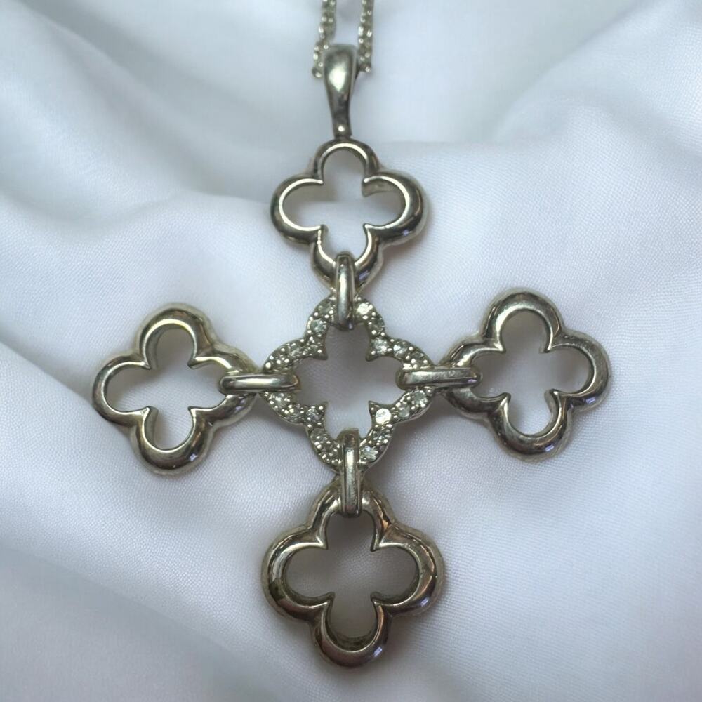 HEIDI KLUM Diamond Accent Clover Cross Pendant Necklace, 925 Sterling Silver